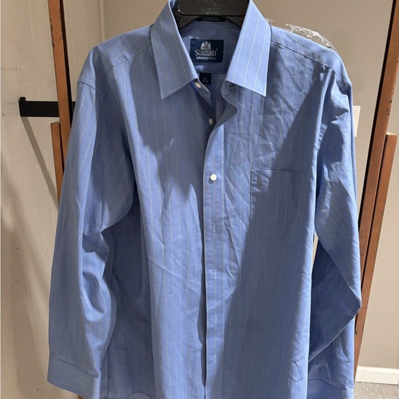 Stafford Men’s Blue striped button-up dress shirt size 16 1/2 x 34/35x 60/40 - Picture 1 of 9